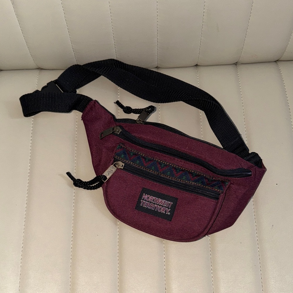 Vintage Northwest Territory Men's Maroon Belt Bag with Black Strap Y2K